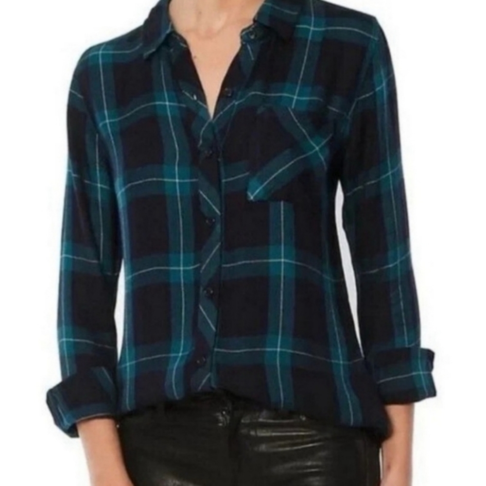 RAILS Hunter Midnight Jade Navy Green Plaid Flannel Button Front Shirt Small